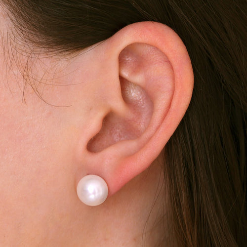 Gemvine Sterling Silver Timeless Freshwater Pearl 10mm Women's Ear Stud Earrings