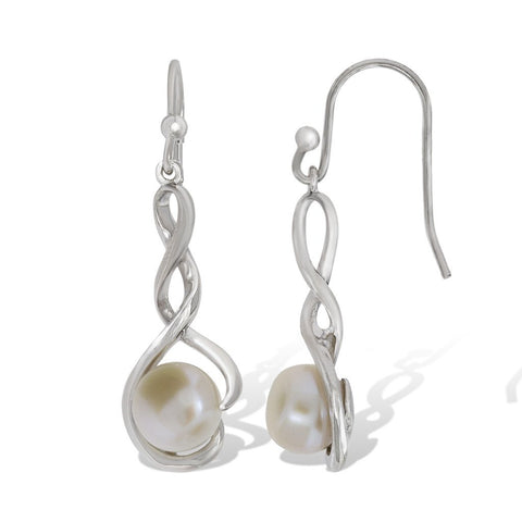 Gemvine Sterling Silver Freshwater Pearl Captivating Spiral Woman's Drop Dangle Earrings