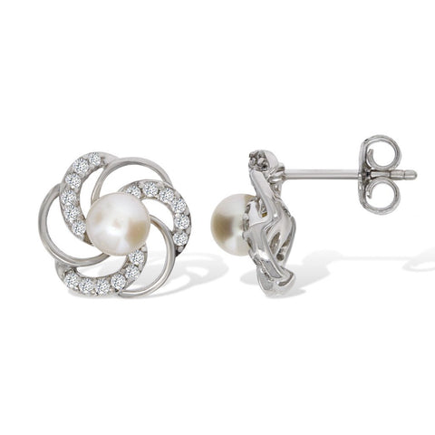 Gemvine Sterling Silver Freshwater Pearl Woman's Curl Drop Earrings