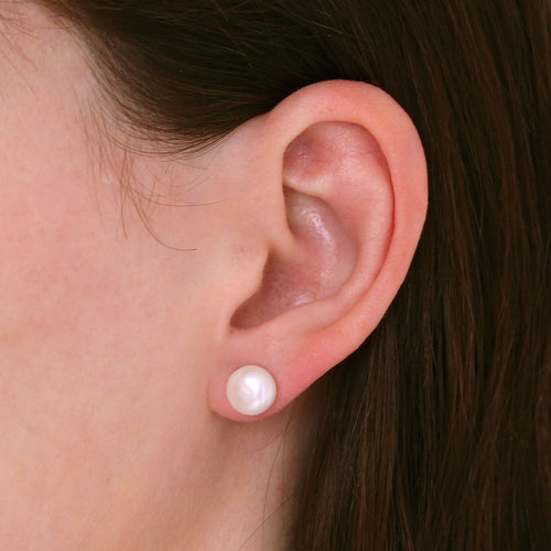 Gemvine Sterling Silver Freshwater Pearl 8mm Women's Ear Stud Earrings