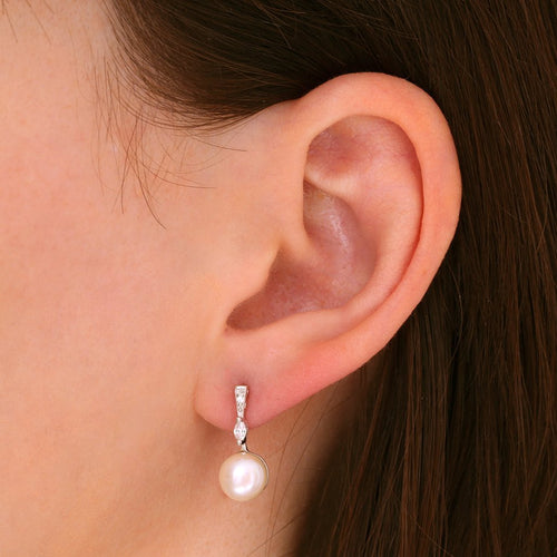 Gemvine Sterling Silver Freshwater Pearl with Zirconia Woman's Drop Dangle Earrings