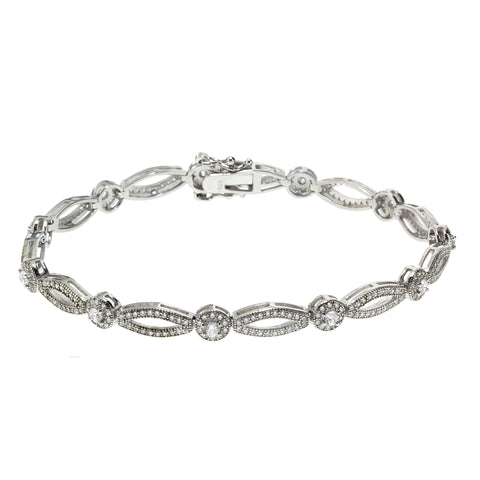 Gemvine Oval Interval Cubic Zirconia Bracelet in Sterling Silver