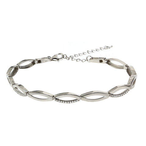 Gemvine Oval Interval Cubic Zirconia Bracelet in Sterling Silver
