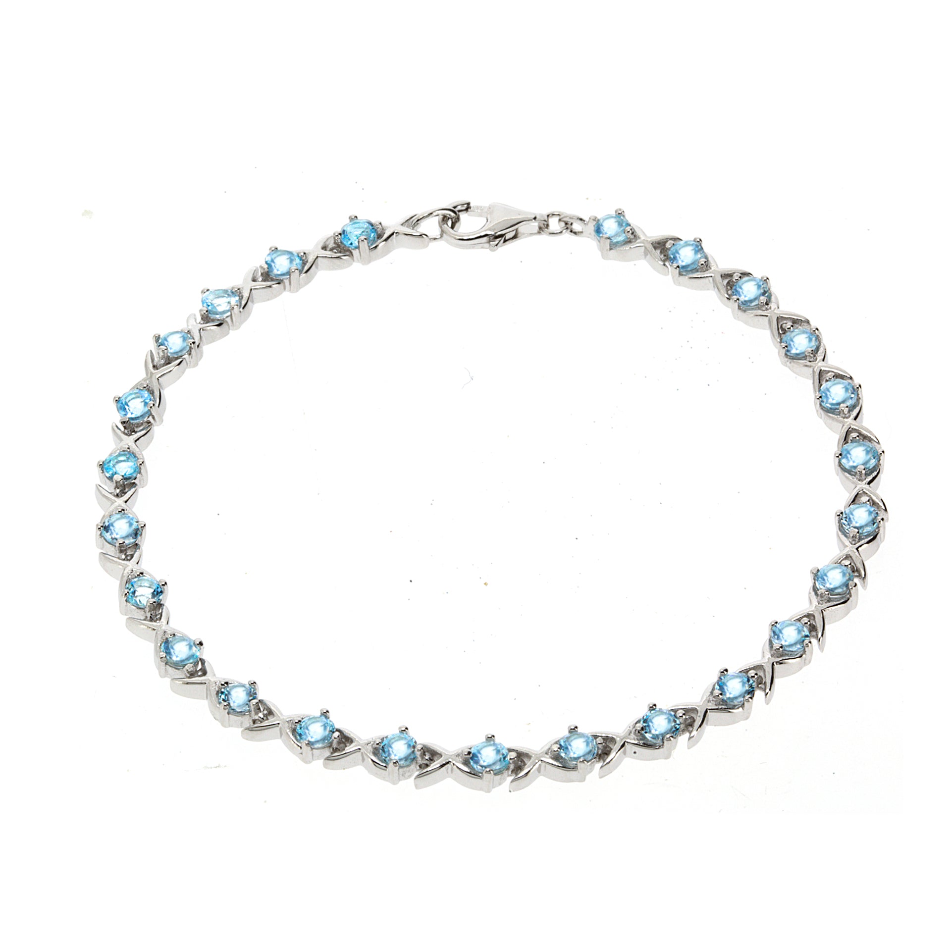 18ct White Gold 0.30ct Round Brilliant Diamond and Pear Blue Topaz Fancy  Cluster Bracelet