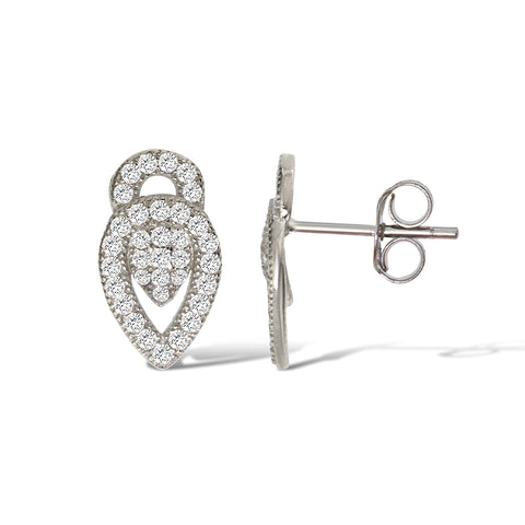 Gemvine Sterling Silver Dropdown Leaf CZ Stud Earrings