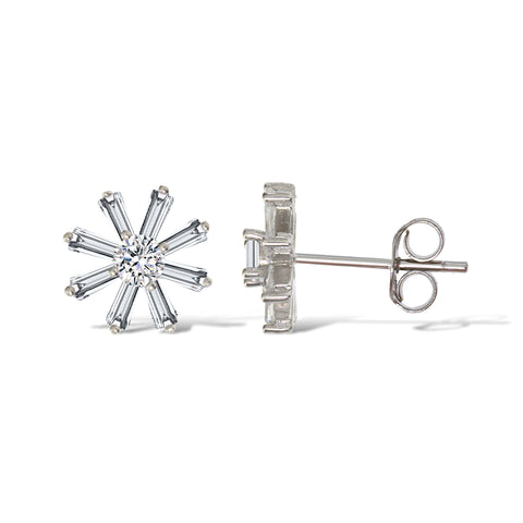 Gemvine Sterling Silver Dropdown Leaf CZ Stud Earrings