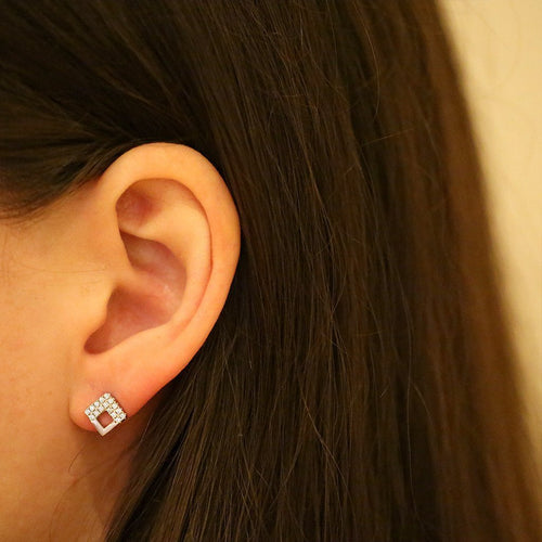 Gemvine Sterling Silver L Shape with Sparkling Cubic Zirconia Women's Ear Stud Earrings