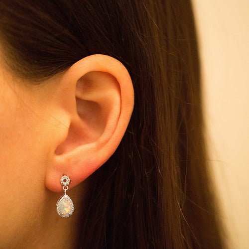 Gemvine Sterling Silver Opalique Cubic Women's Drop Dangle Earrings with 0.02ct Diamond Centre